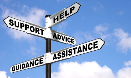 A signpost with advice and support options